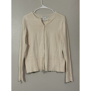 Pursuits LTD Silk Nylon cardigan Basic Classic Workwear Cream Size L Preppy
